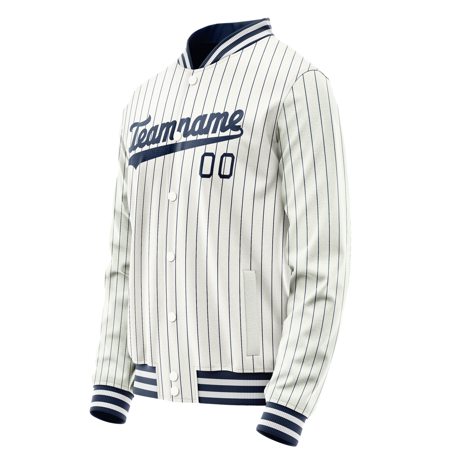 Custom White Navy Navy Pinstripe Varsity Letterman Jacket