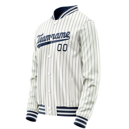 Custom White Navy Navy Pinstripe Varsity Letterman Jacket
