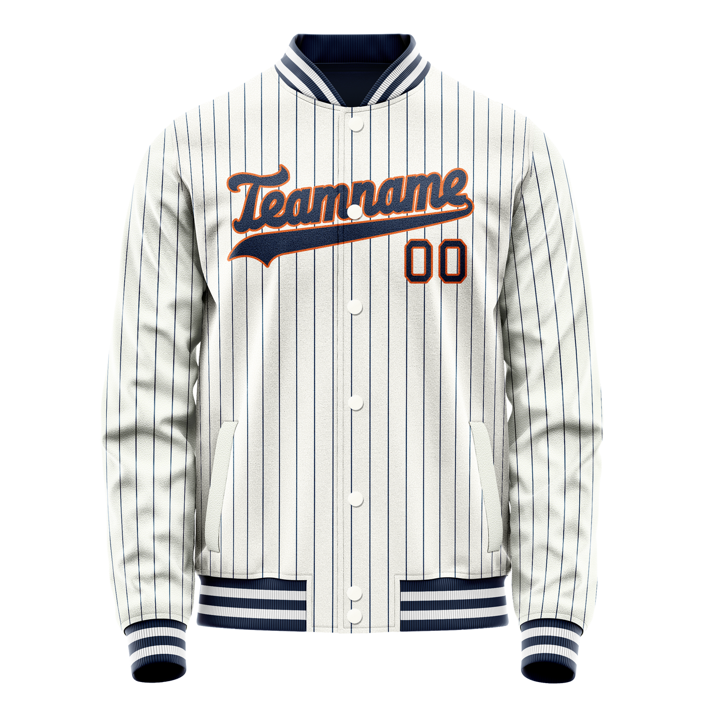 Custom White Navy Royal Pinstripe Varsity Letterman Jacket