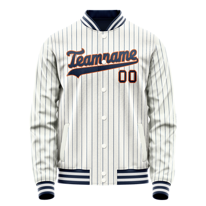 Custom White Navy Royal Pinstripe Varsity Letterman Jacket