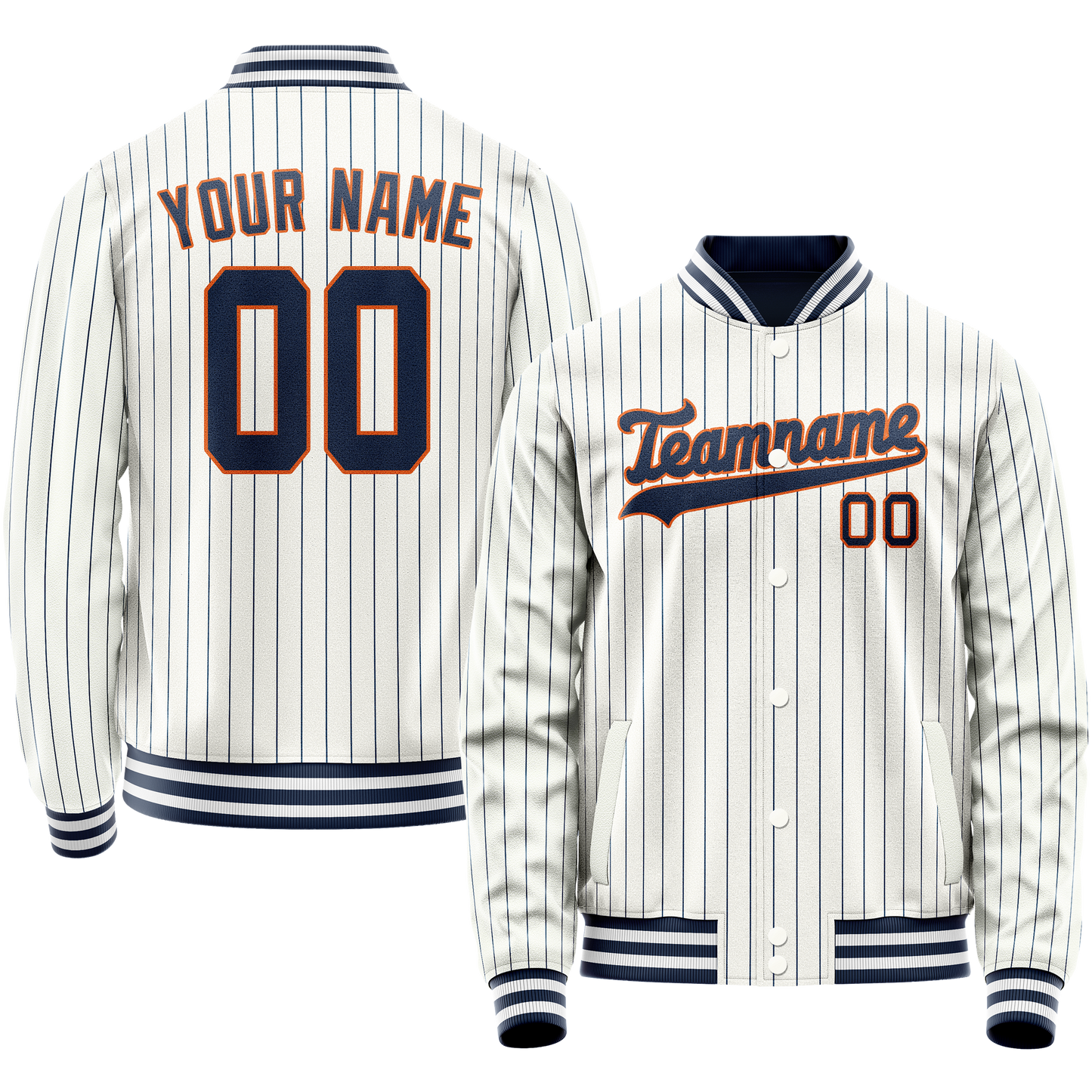 Custom White Navy Royal Pinstripe Varsity Letterman Jacket