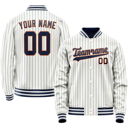 Custom White Navy Royal Pinstripe Varsity Letterman Jacket