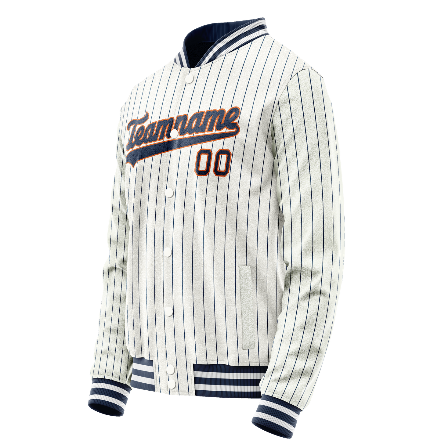 Custom White Navy Royal Pinstripe Varsity Letterman Jacket