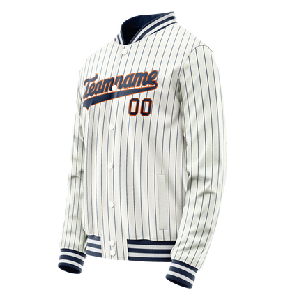 Custom White Navy Royal Pinstripe Varsity Letterman Jacket