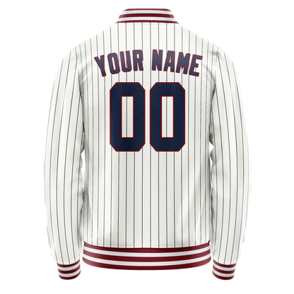 Custom White Royal Royal Pinstripe Varsity Letterman Jacket