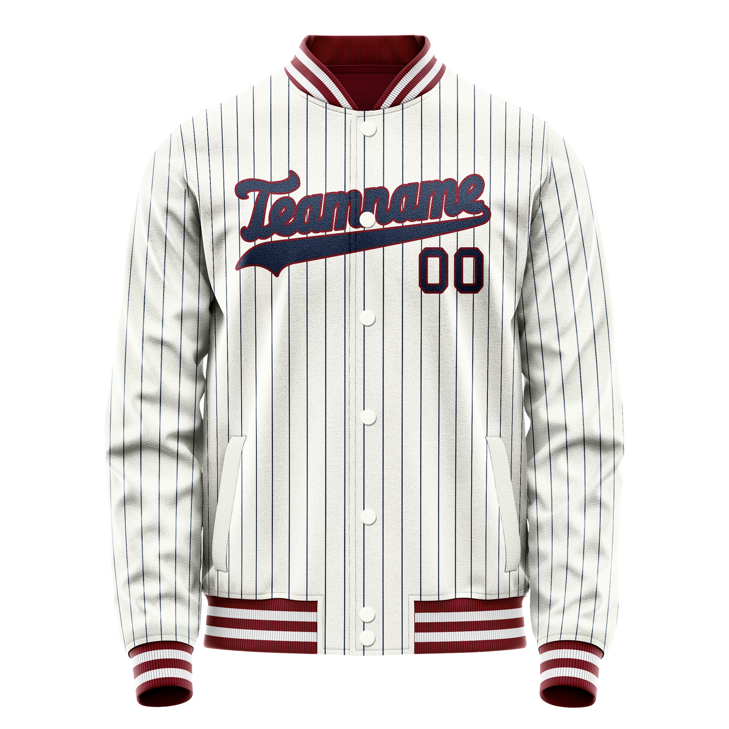 Custom White Royal Royal Pinstripe Varsity Letterman Jacket