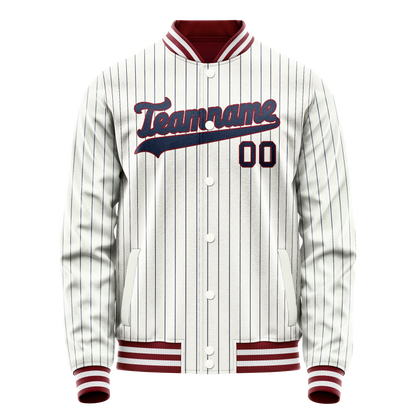 Custom White Royal Royal Pinstripe Varsity Letterman Jacket