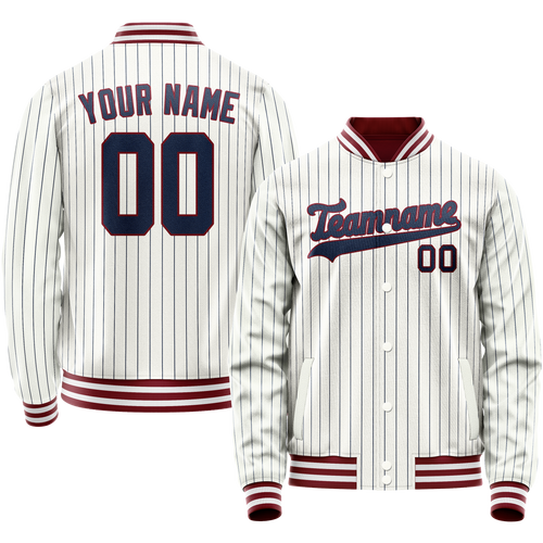 Custom White Royal Royal Pinstripe Varsity Letterman Jacket