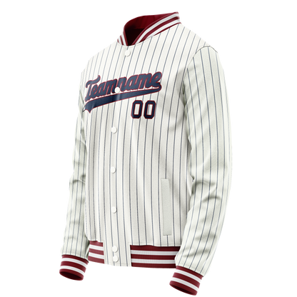 Custom White Royal Royal Pinstripe Varsity Letterman Jacket