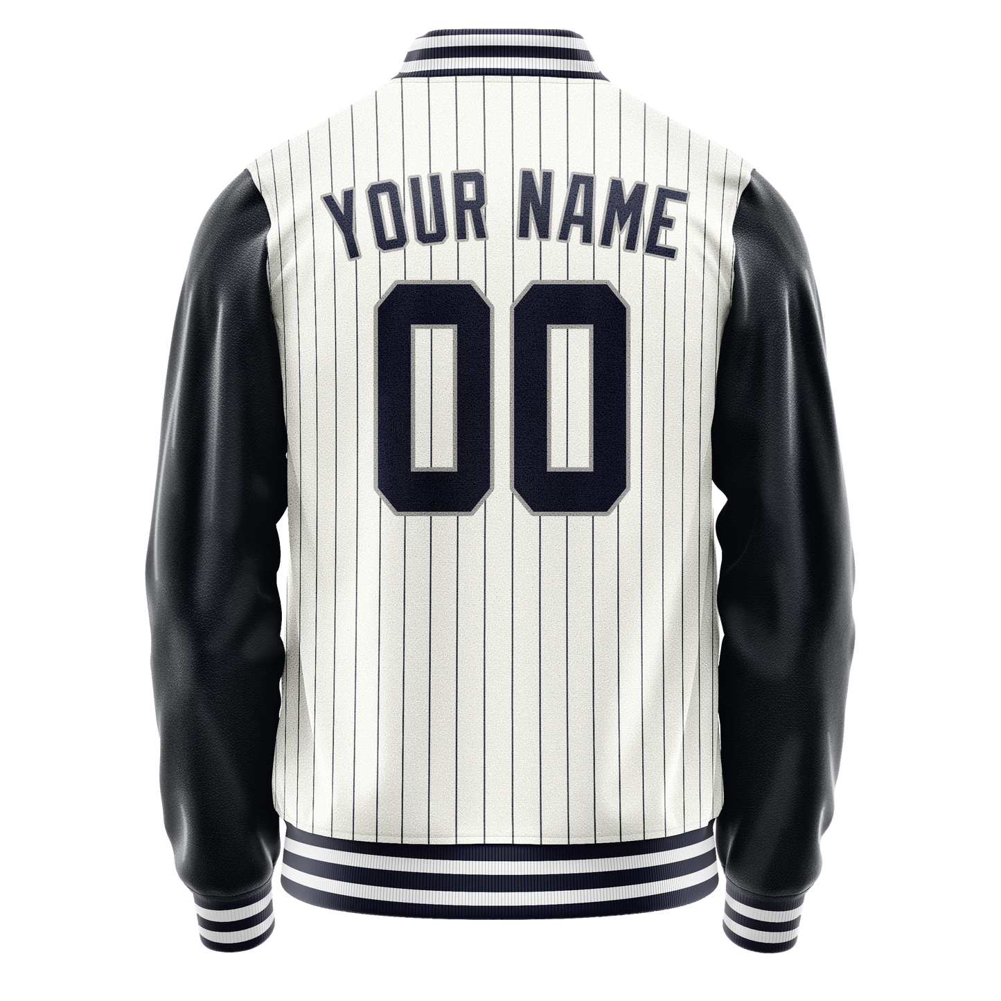 Custom White Navy Navy Pinstripe Varsity Letterman Jacket