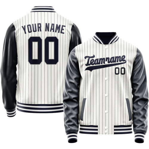 Custom White Navy Navy Pinstripe Varsity Letterman Jacket