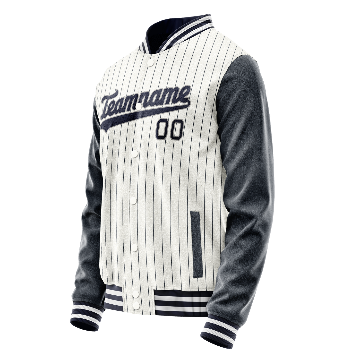 Custom White Navy Navy Pinstripe Varsity Letterman Jacket