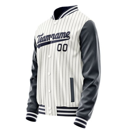Custom White Navy Navy Pinstripe Varsity Letterman Jacket