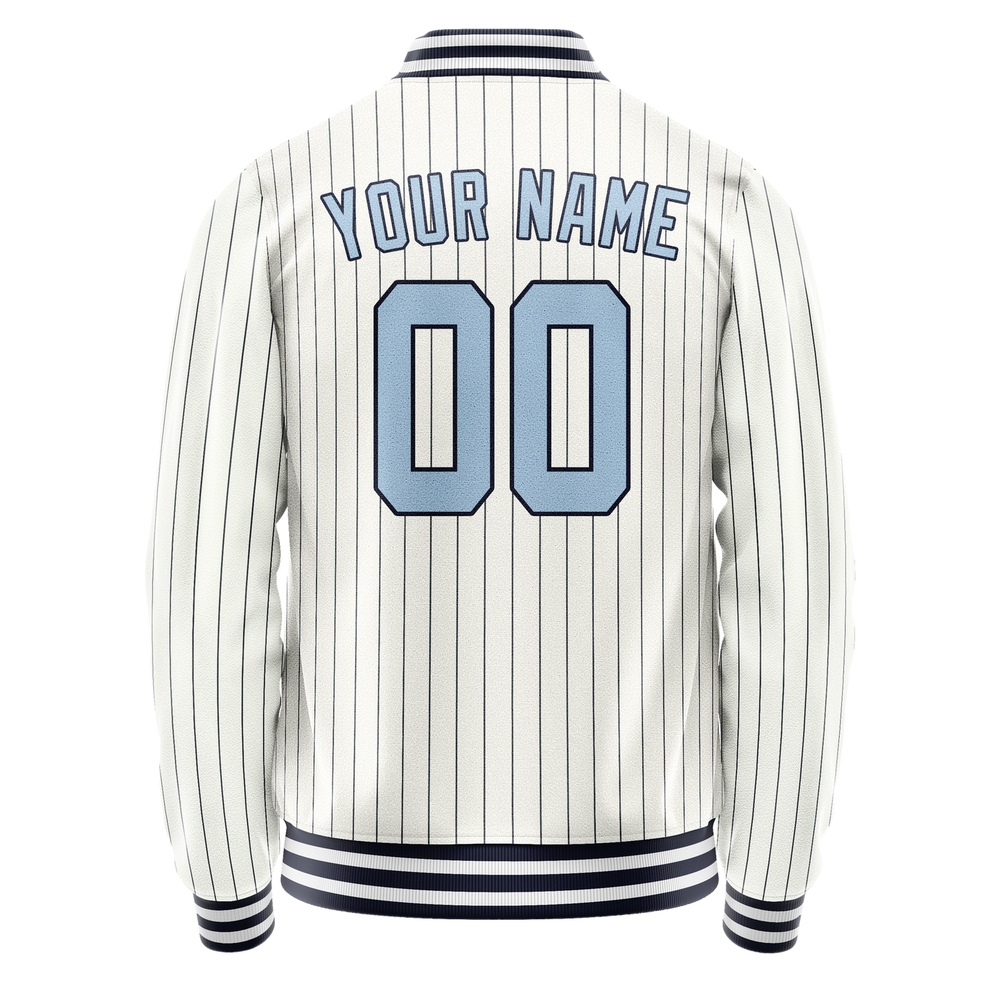 Custom White Light-Blue Navy Pinstripe Varsity Letterman Jacket