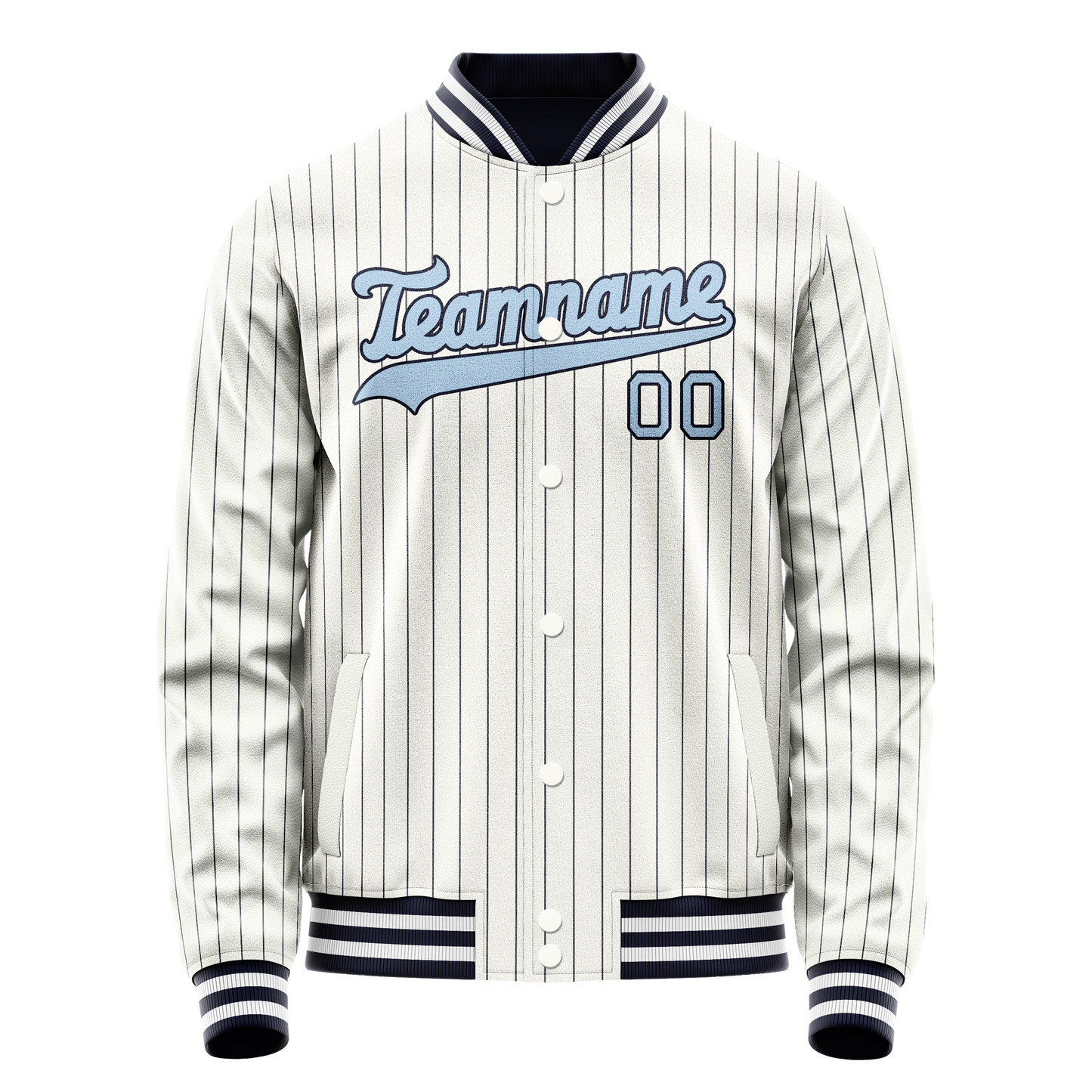 Custom White Light-Blue Navy Pinstripe Varsity Letterman Jacket