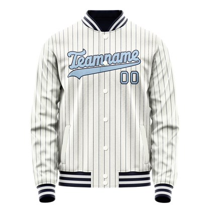 Custom White Light-Blue Navy Pinstripe Varsity Letterman Jacket