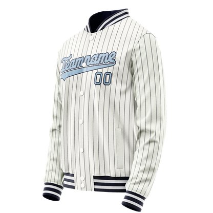 Custom White Light-Blue Navy Pinstripe Varsity Letterman Jacket