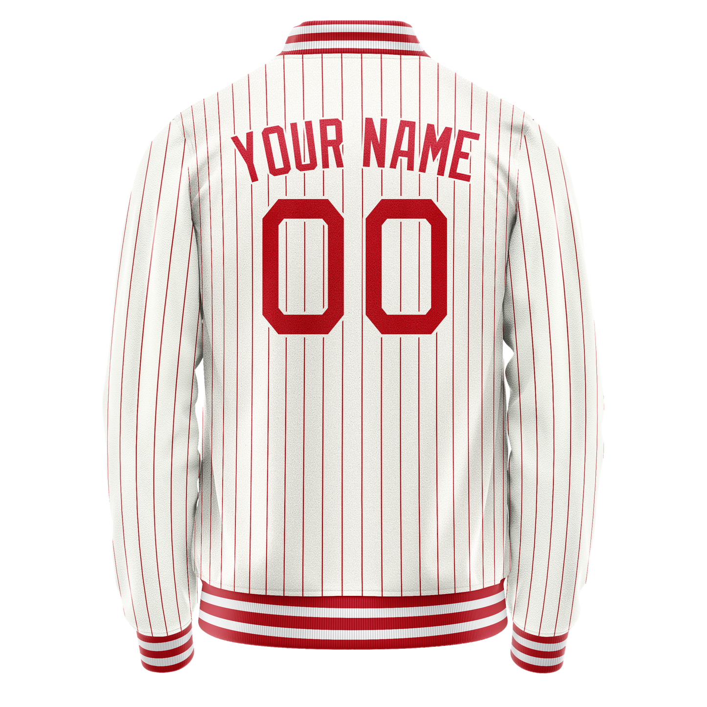 Custom White Red Red Pinstripe Varsity Letterman Jacket