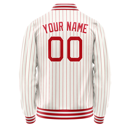 Custom White Red Red Pinstripe Varsity Letterman Jacket