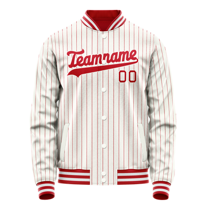 Custom White Red Red Pinstripe Varsity Letterman Jacket