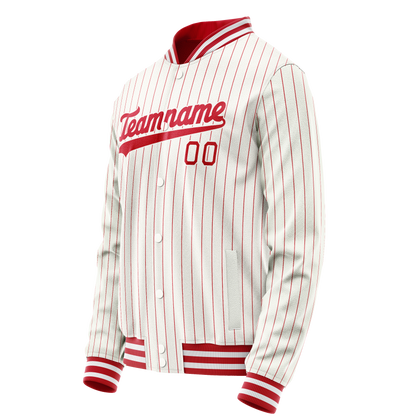 Custom White Red Red Pinstripe Varsity Letterman Jacket