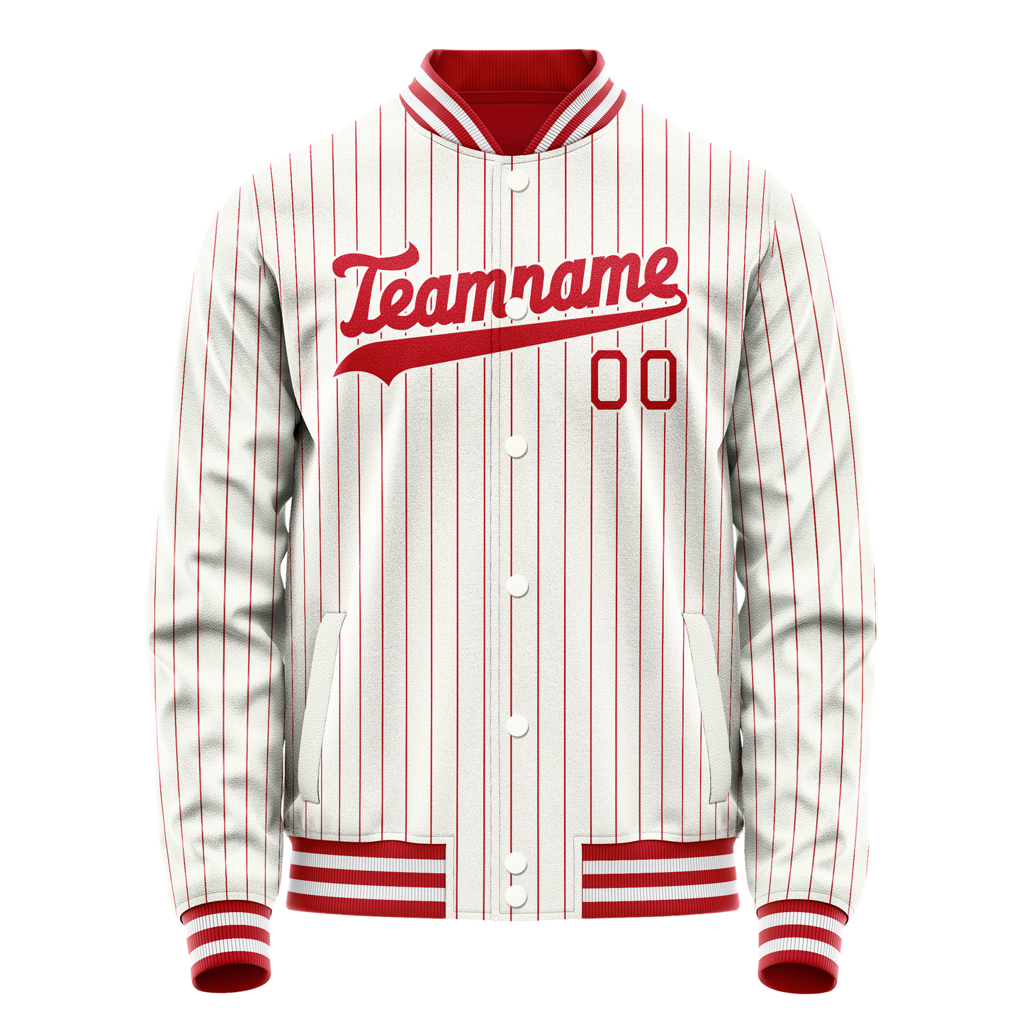 Custom White Red Red Pinstripe Varsity Letterman Jacket