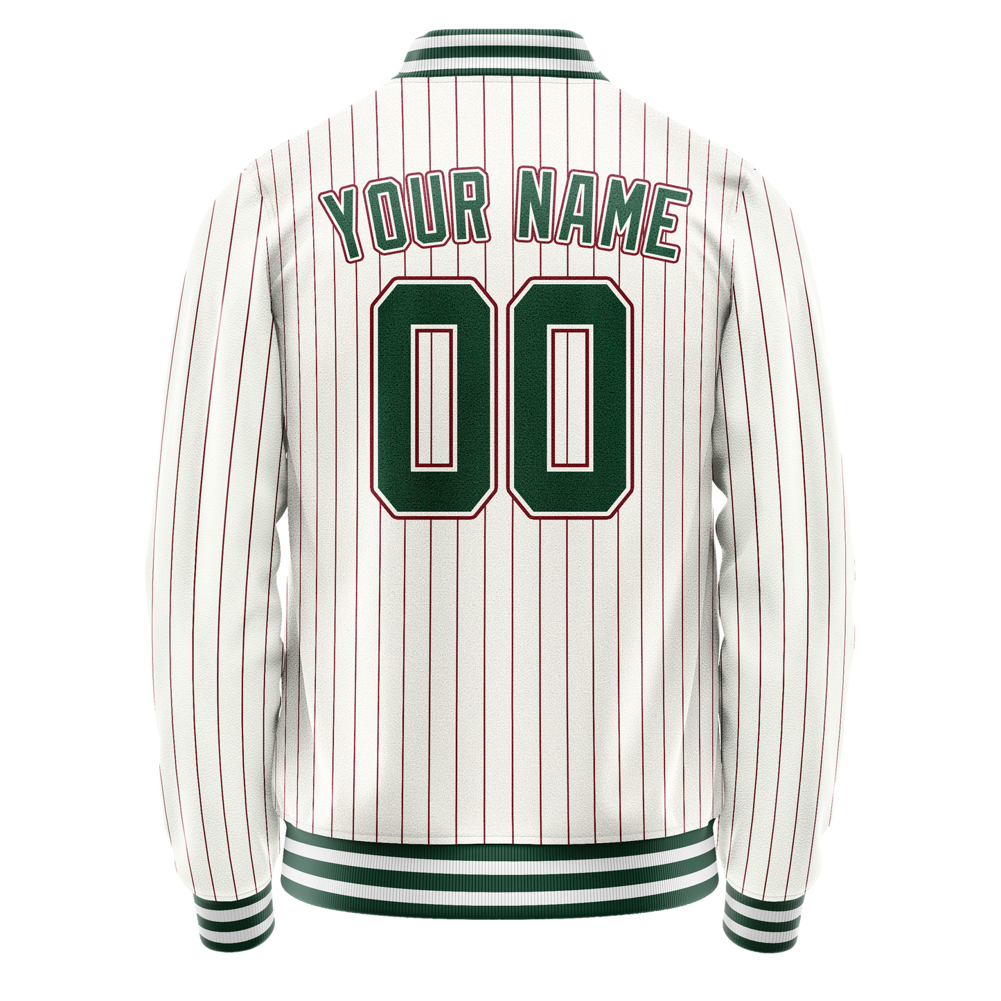 Custom White Kelly-Green Red Pinstripe Varsity Letterman Jacket
