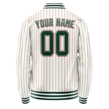 Custom White Kelly-Green Red Pinstripe Varsity Letterman Jacket