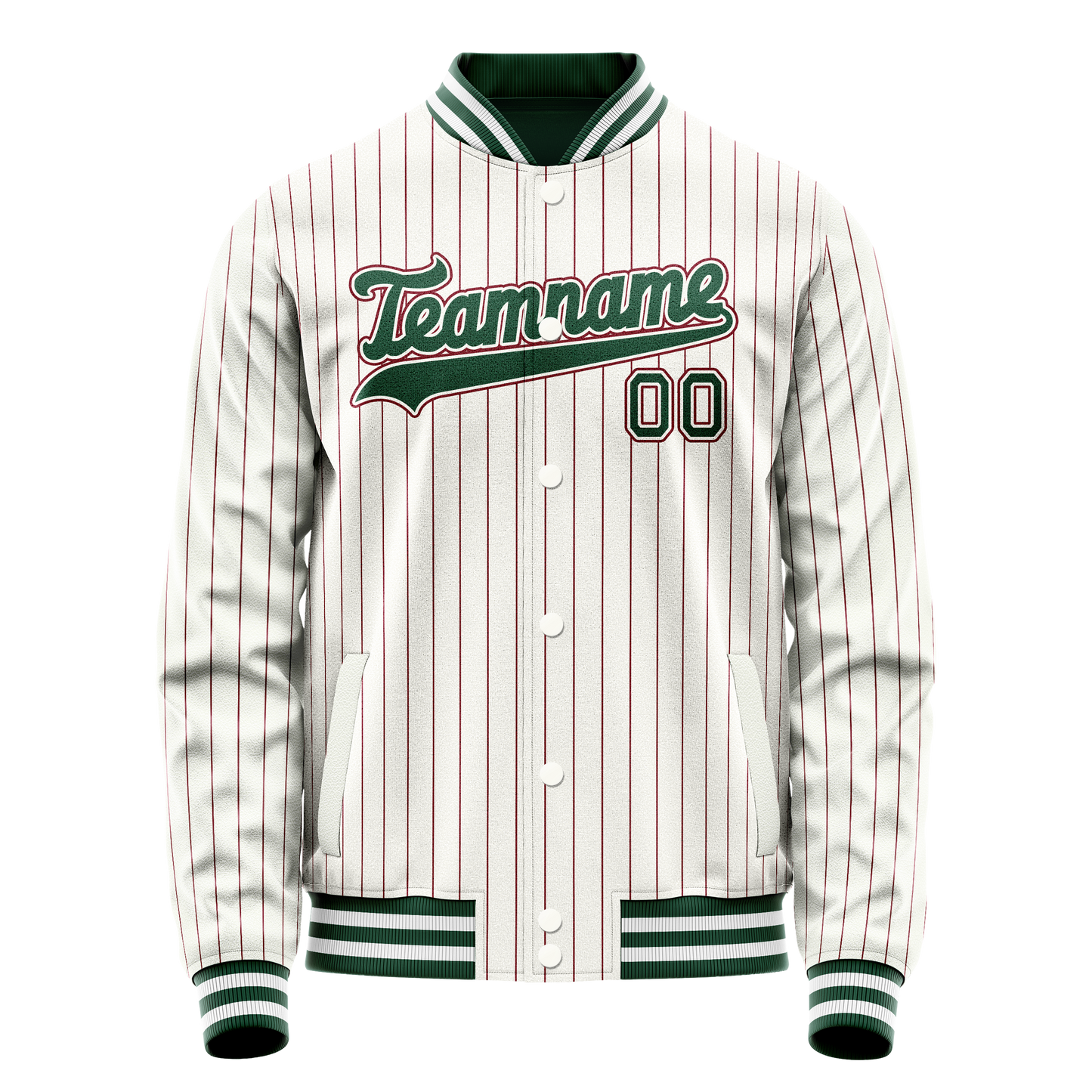 Custom White Kelly-Green Red Pinstripe Varsity Letterman Jacket