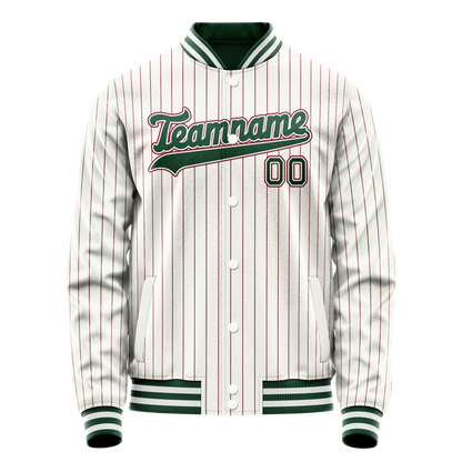 Custom White Kelly-Green Red Pinstripe Varsity Letterman Jacket