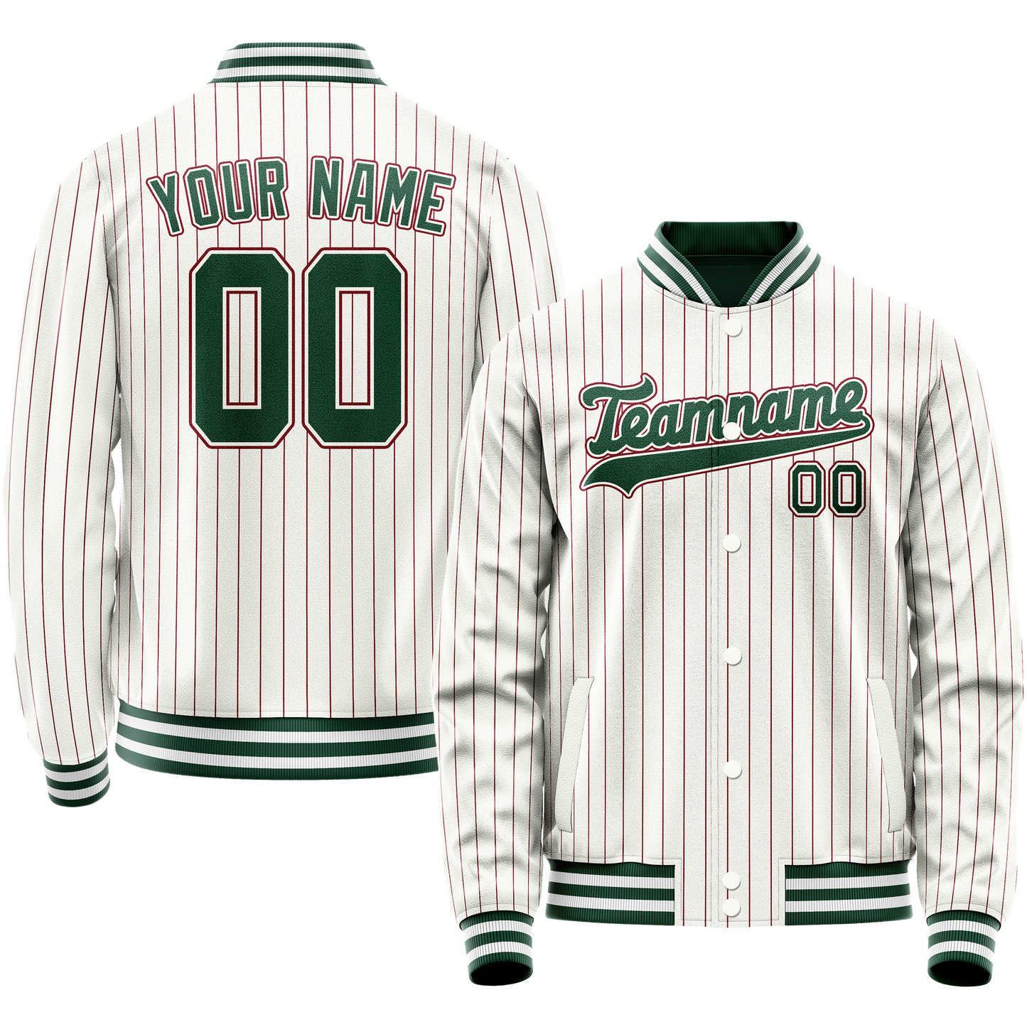 Custom White Kelly-Green Red Pinstripe Varsity Letterman Jacket