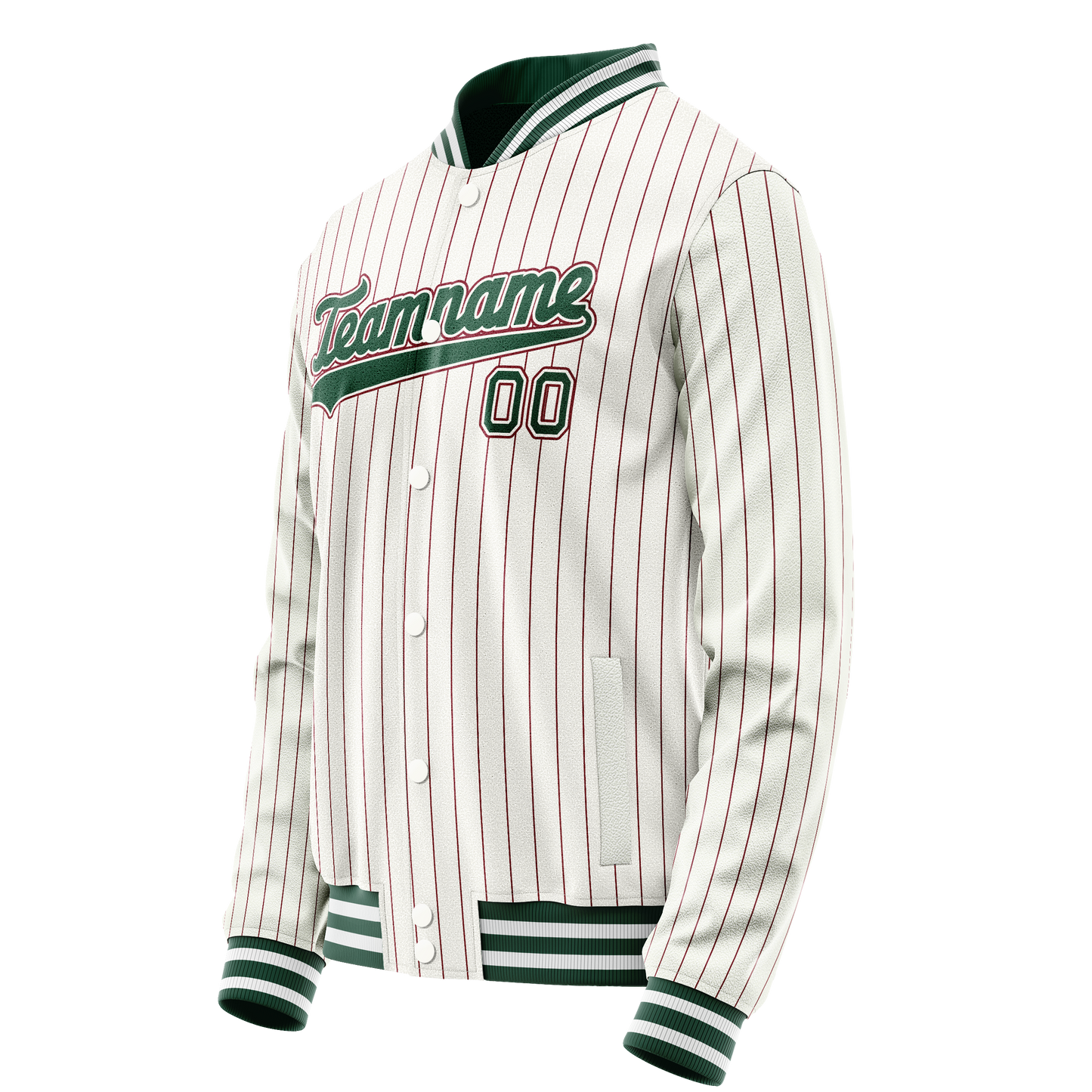 Custom White Kelly-Green Red Pinstripe Varsity Letterman Jacket