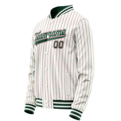 Custom White Kelly-Green Red Pinstripe Varsity Letterman Jacket