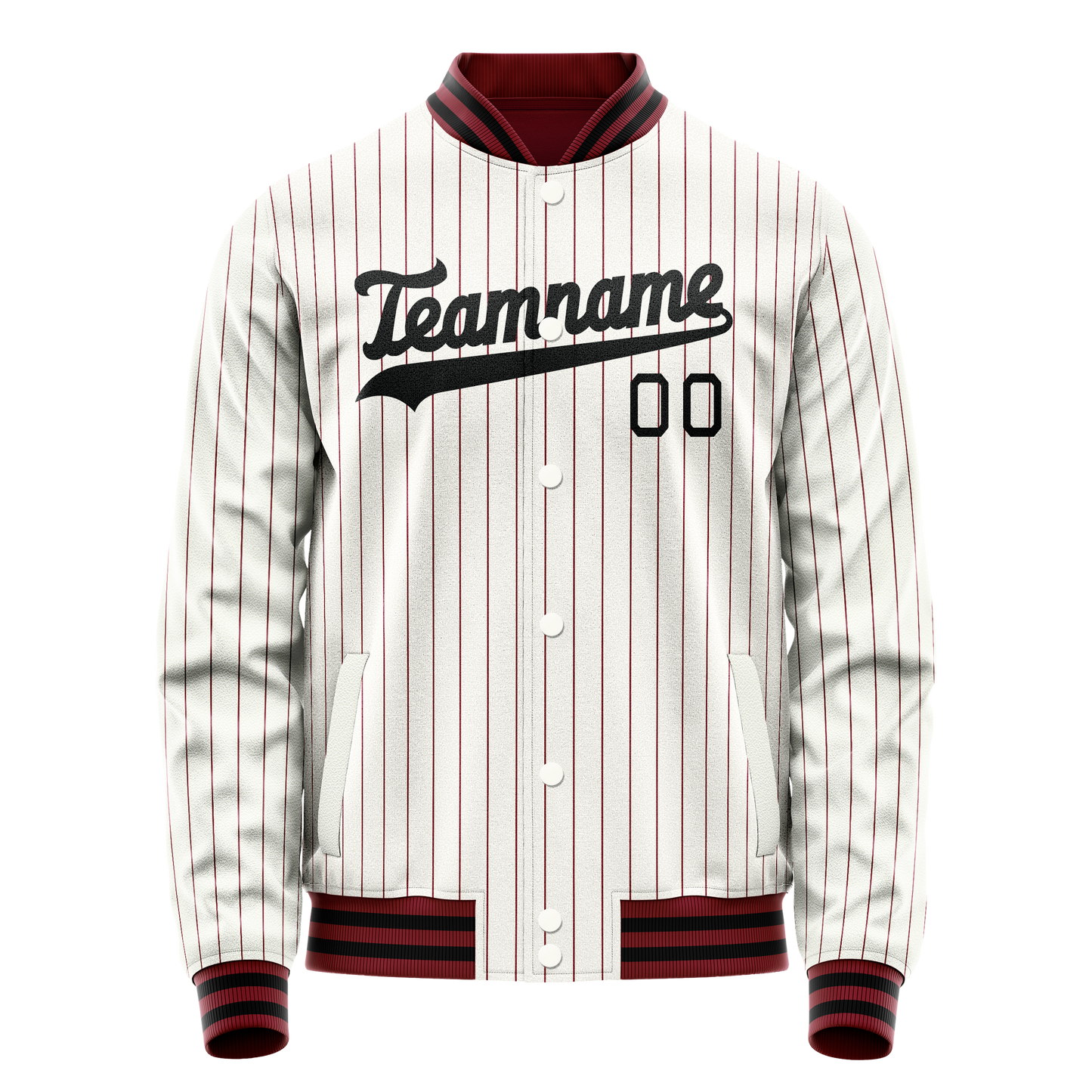 Custom White Red Red Pinstripe Varsity Letterman Jacket