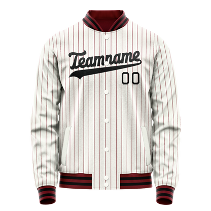 Custom White Red Red Pinstripe Varsity Letterman Jacket