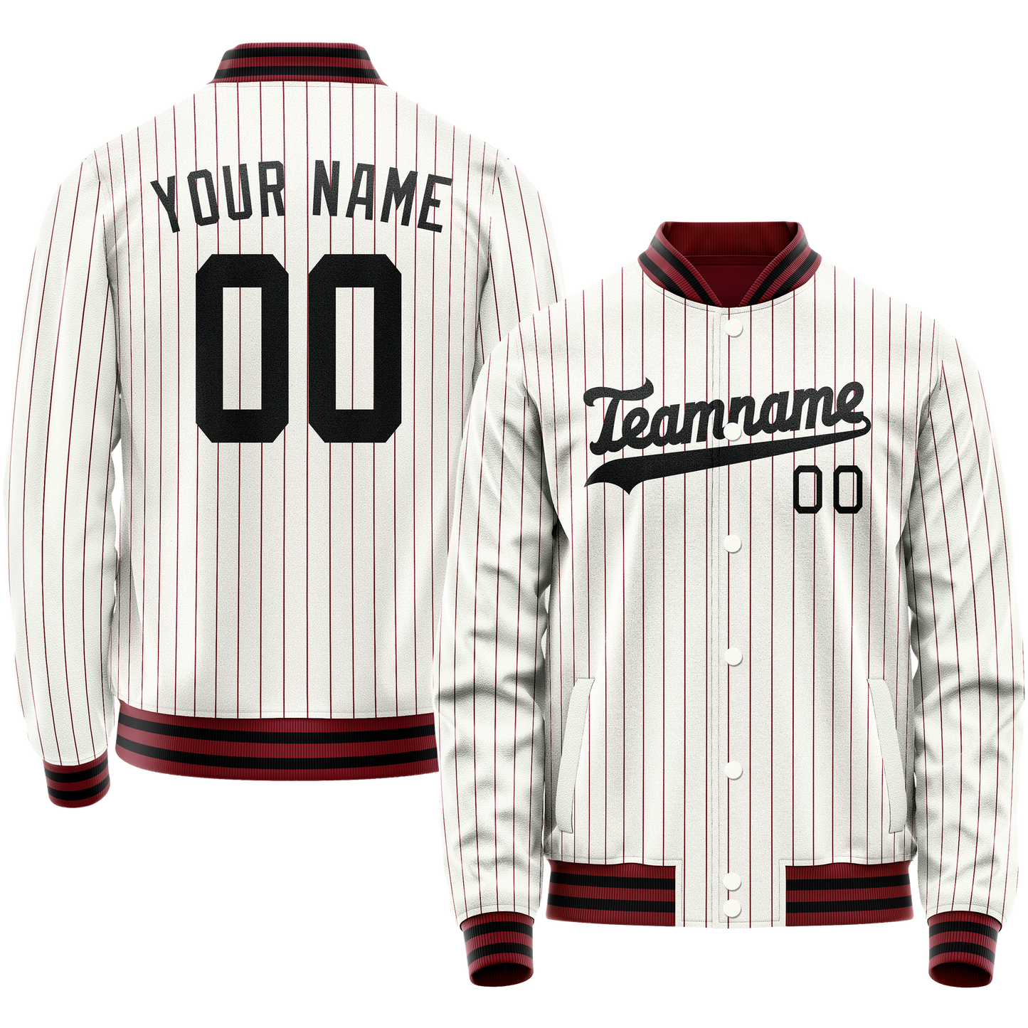 Custom White Red Red Pinstripe Varsity Letterman Jacket