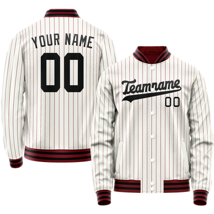 Custom White Red Red Pinstripe Varsity Letterman Jacket