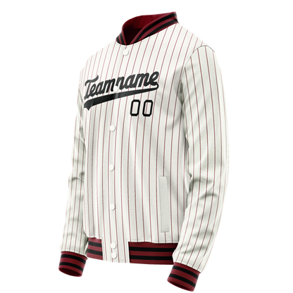 Custom White Red Red Pinstripe Varsity Letterman Jacket