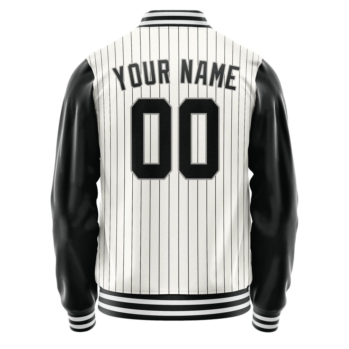 Custom White Black Gray Pinstripe Varsity Letterman Jacket