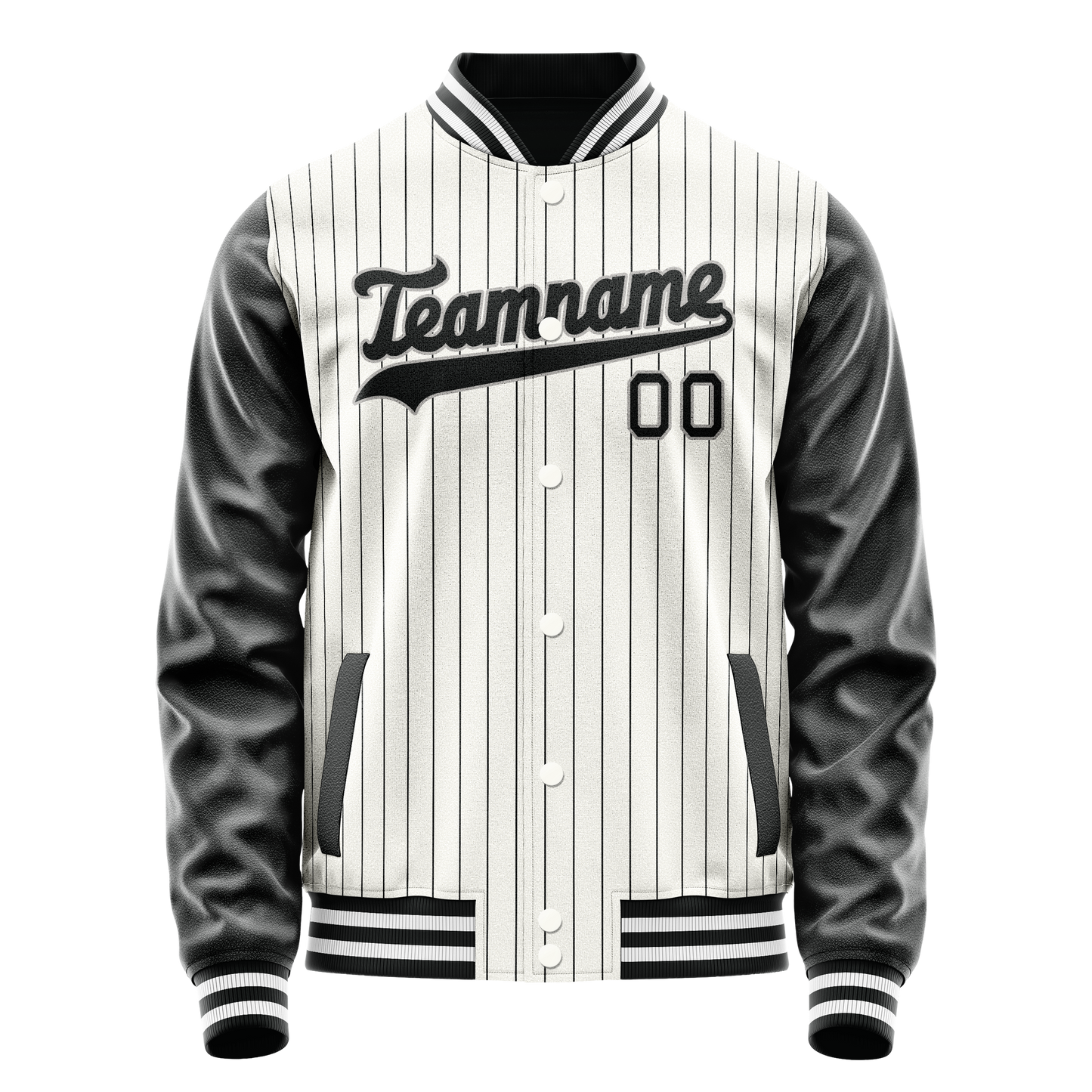 Custom White Black Gray Pinstripe Varsity Letterman Jacket