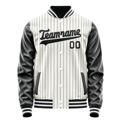 Custom White Black Gray Pinstripe Varsity Letterman Jacket