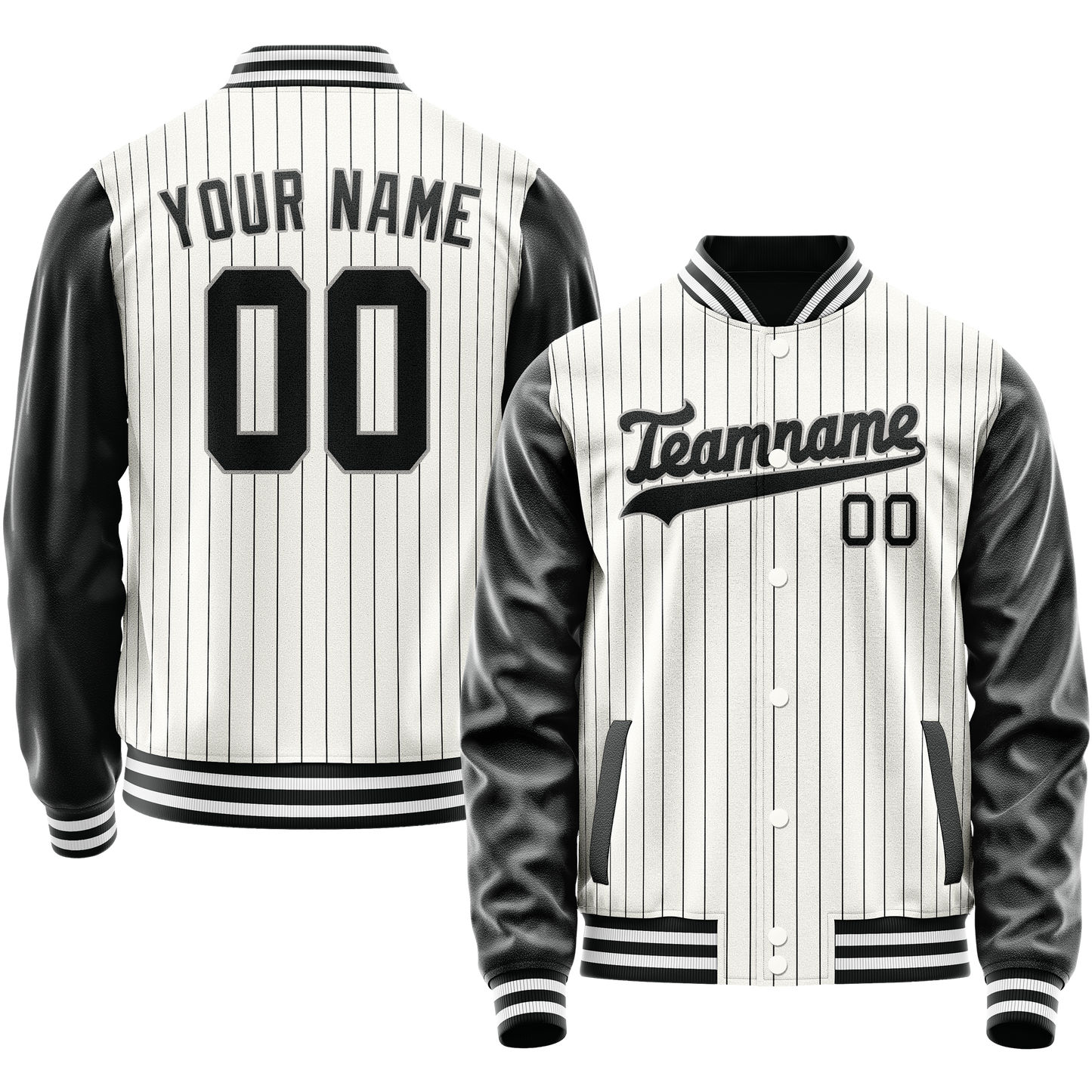Custom White Black Gray Pinstripe Varsity Letterman Jacket