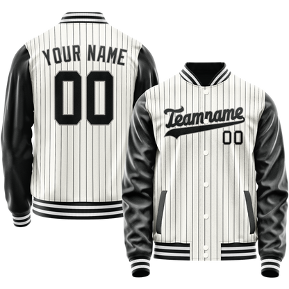 Custom White Black Gray Pinstripe Varsity Letterman Jacket