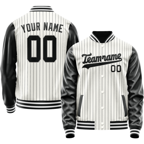 Custom White Black Gray Pinstripe Varsity Letterman Jacket