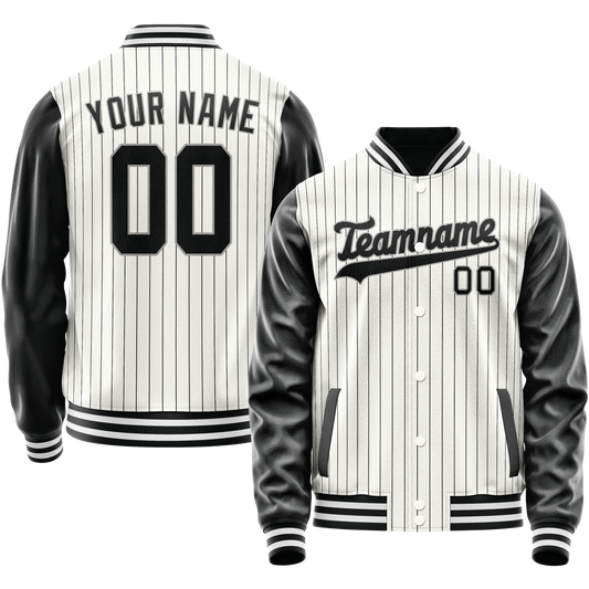 Custom White Black Gray Pinstripe Varsity Letterman Jacket