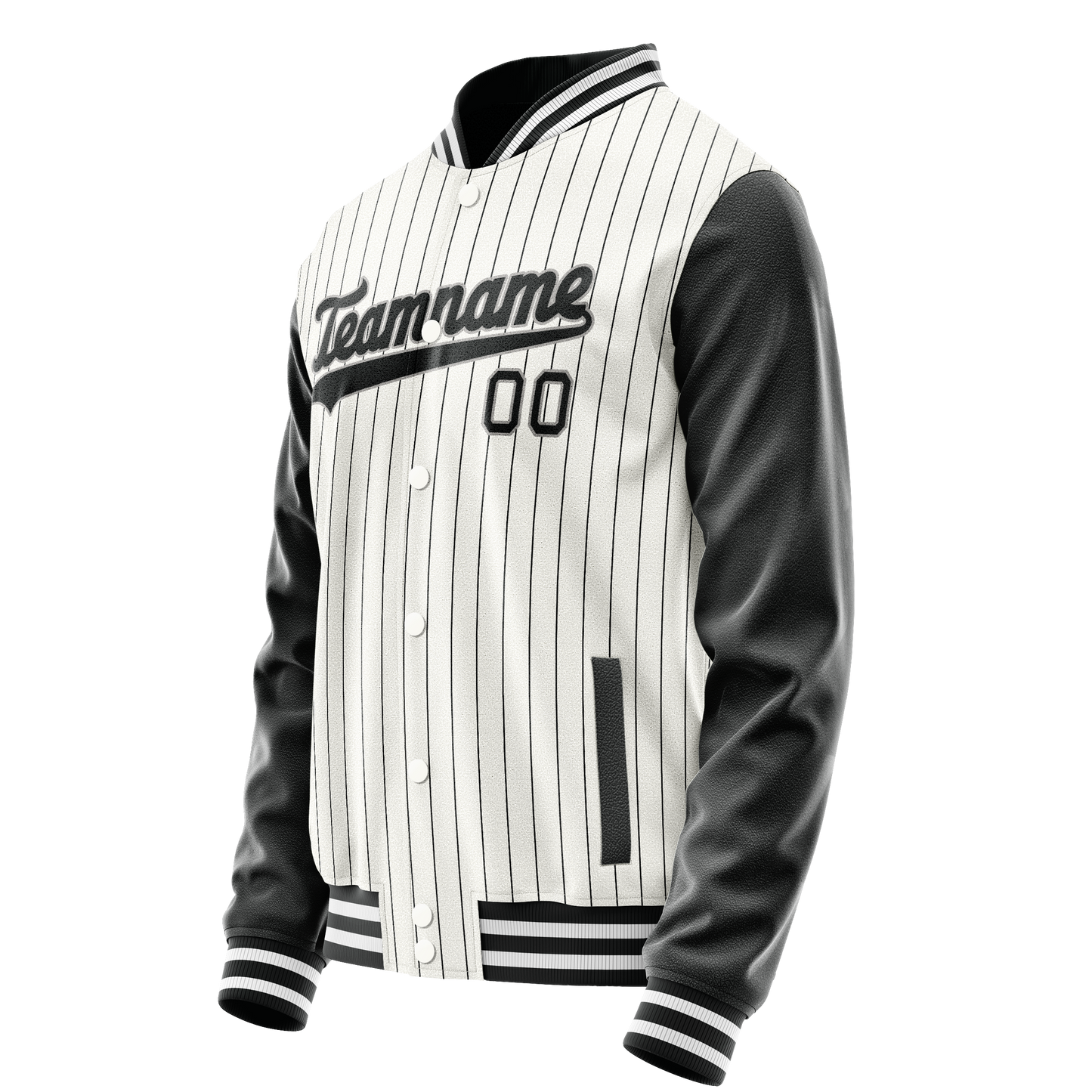 Custom White Black Gray Pinstripe Varsity Letterman Jacket