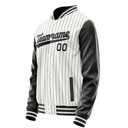 Custom White Black Gray Pinstripe Varsity Letterman Jacket