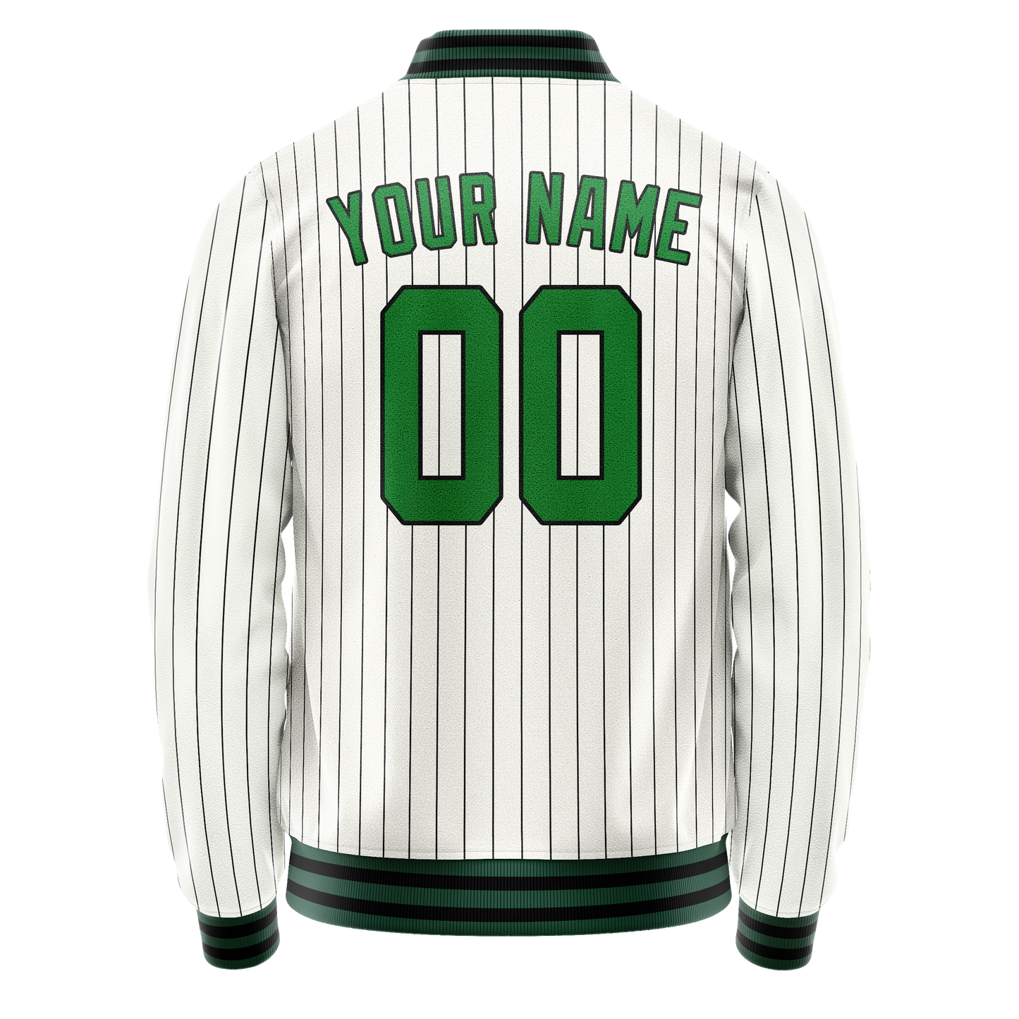 Custom White Neon-Green Black Pinstripe Varsity Letterman Jacket