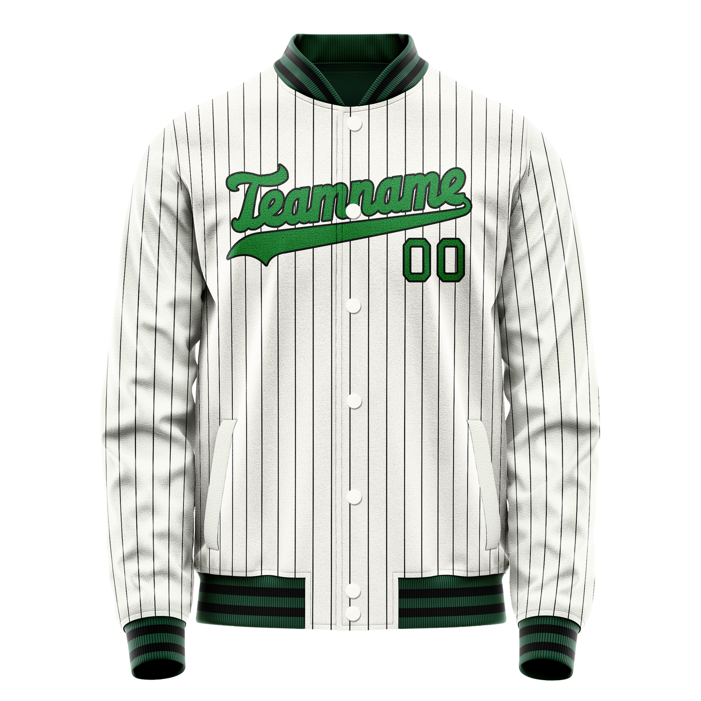 Custom White Neon-Green Black Pinstripe Varsity Letterman Jacket
