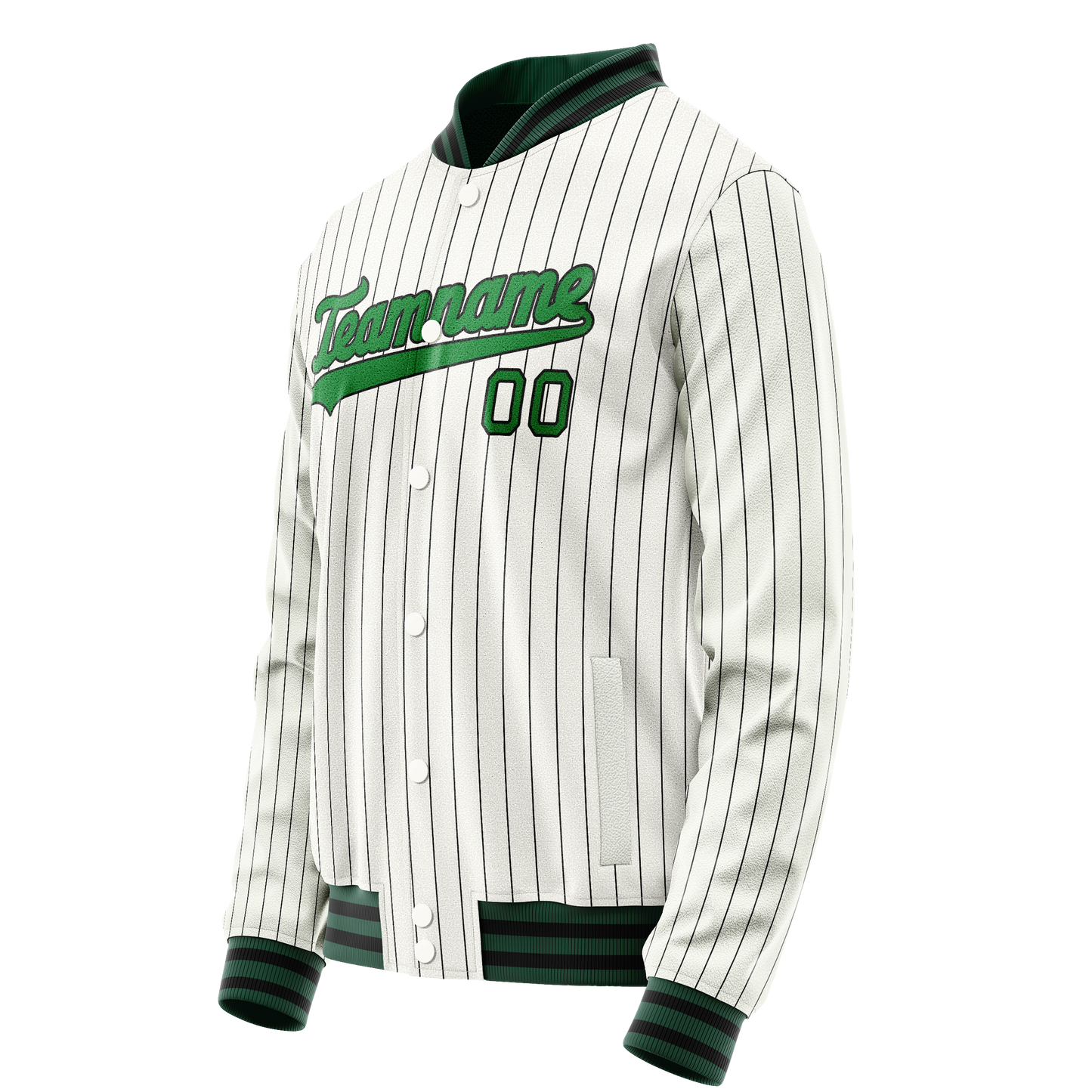 Custom White Neon-Green Black Pinstripe Varsity Letterman Jacket